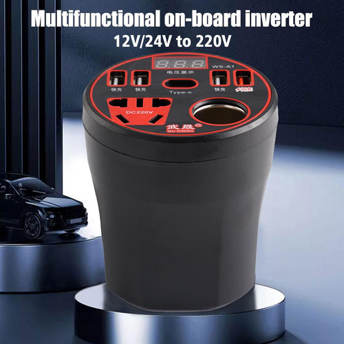 Inversor De Corriente Para Coche De 12 V/24 V A 220 V, Toma