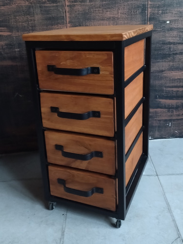 Imagen 4 de 5 de Cajonera Industrial Hierro Madera Rústica Guardado Móvil