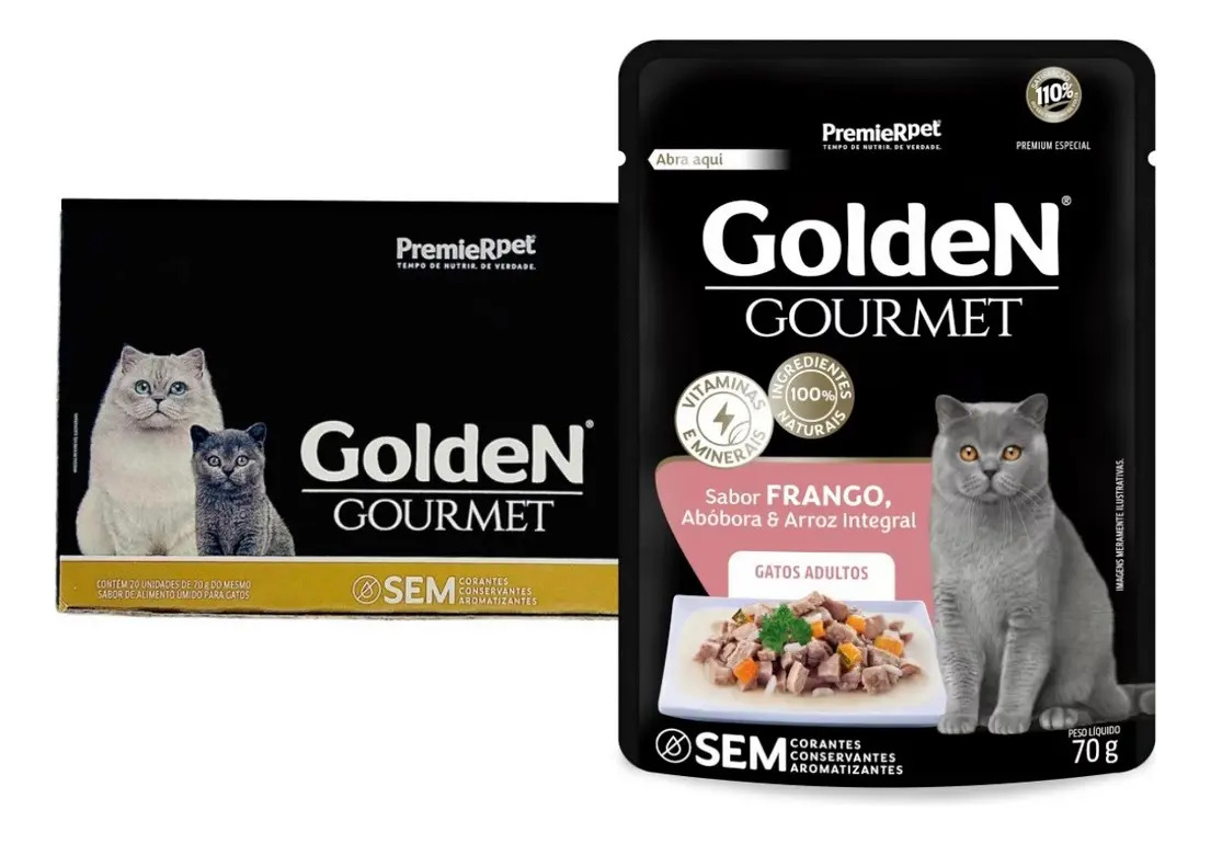 Golden Gourmet Gatos Adultos Comida Molhada Frango 70g Caixa 20un