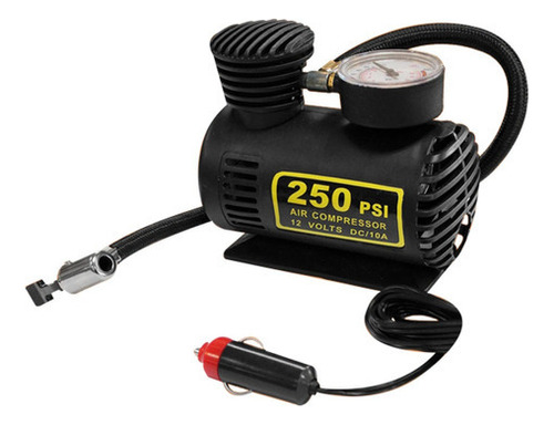 Compresor De Aire Mini Labor Dc12v 250 Psi Con Medidor Color Negro