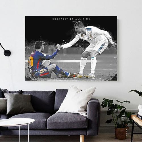 Póster Sobre Lienzo De Fútbol De Lionel Messi Y Cristiano Ro