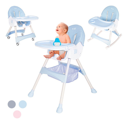 Silla Periquera Alta Bebe Para Comer Multifuncional 3 En 1 Color Azul Silla Periquera Alta de Bebé para Comer 3 en 1 con Charola