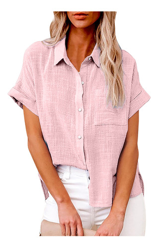 Blusa H Para Mujer, Camisa Moderna Con Botones Lisos, Cuello