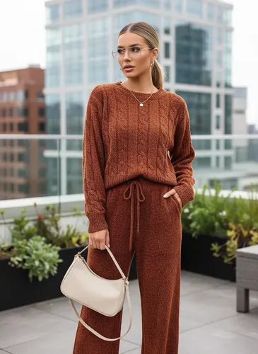 Conjunto Lã Mousse Luar Trança Calça Pantalona Tricô Inverno