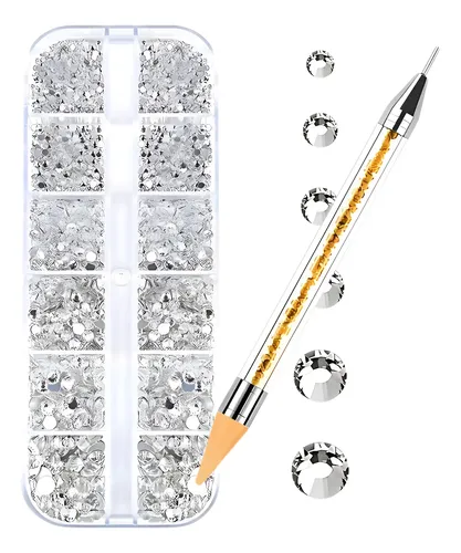 Kit Strass Unhas Prata + Caneta Aplicadora De Pedrinhas Nail Prata