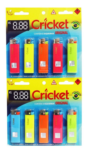 Cartela De Isqueiro Cricket Grande  Neon 10 Unidades