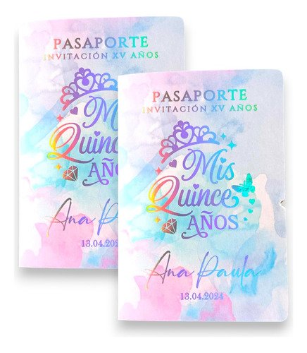 30 Invitaciones Xv Años Boda Pasaporte Tornasol Quince Años