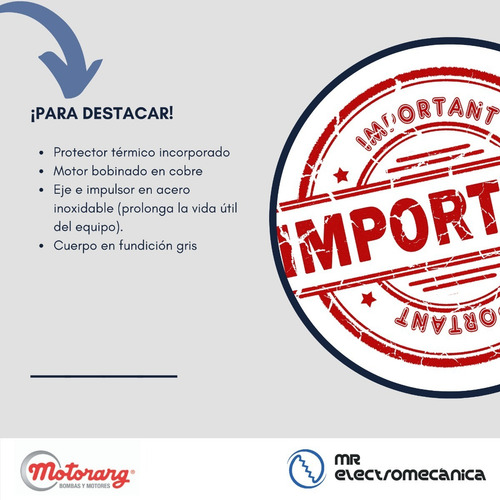 Imagen 3 de 10 de Bomba Centrífuga Elevadora Sube Agua Hasta 16 Metros - Motorarg Bc 40