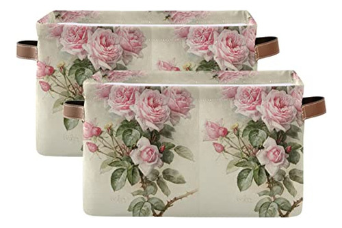 Caja Almacenamiento Plegable Diseño Rosas Vintage Asas Estan