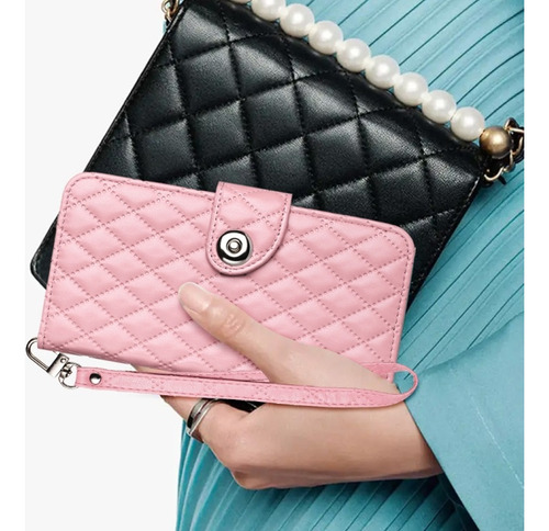 Funda De Flip Con Textura Romboidal Para Samsung, Con Correa