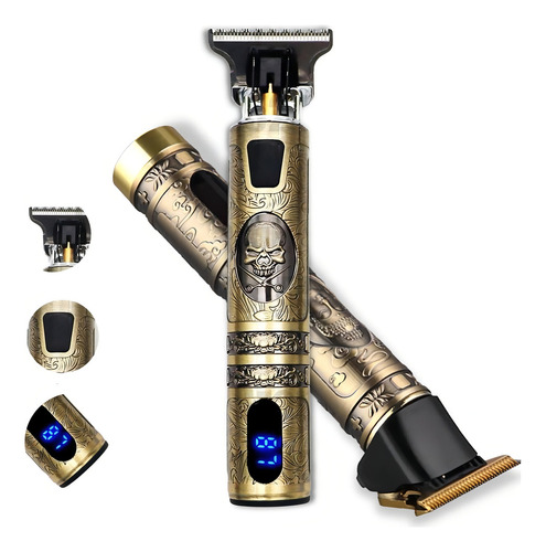 Maquina De Cortar Cabelo E Barbear Visor Lcd Led Metal Retrô Cor Dourado 127/220V