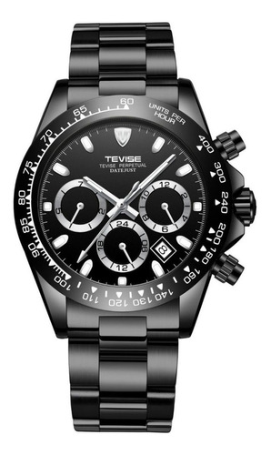 Reloj pulsera Tevise T822A con correa de acero inoxidable color negro