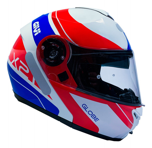 Capacete Givi X21 Globe Branco Azul Vermelho Escamoteável