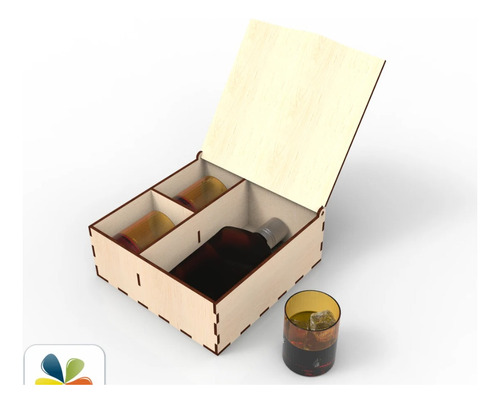 Caja En Madera Con Tapa Para Vasos Botella Licor Valentin