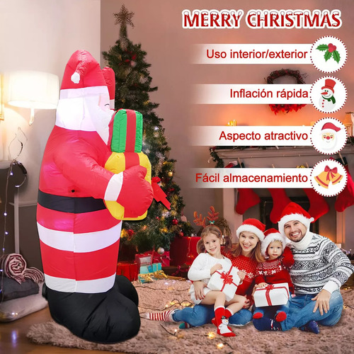 Inflable Navideño Santa Claus Con Decoración Luces Led 1.5m
