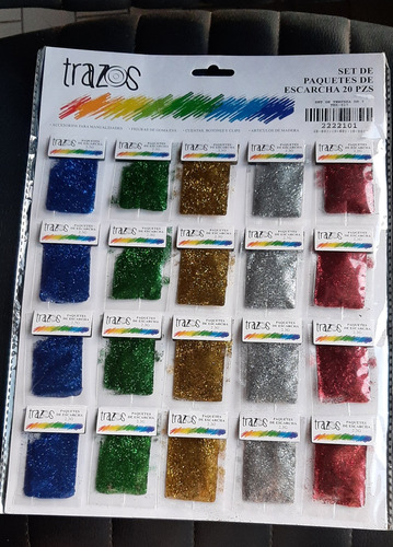 Kit De 20 Escarchas De 5 Colores Artículos Escolares 