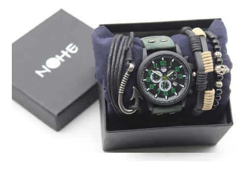 Reloj Hombre, Juego De Pulseras Y Estuche Set De Color De La Correa Verde