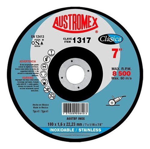  Austromex Disco De Corte Acero Inox 7 X 7/8 Plg  1317 