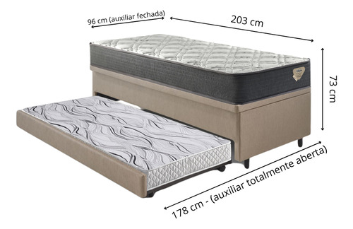 Bicama Box Baú 96x203 Bege Com Colchão Adapto Ecoflex