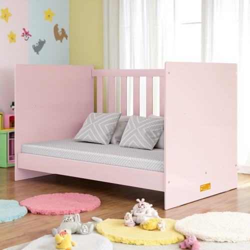Berço Americano Baby Bebê Bela Com Colchão Impermeável Incluso Rosa 3 Em 1 Multifuncional Vira Cama Quarto Infantil Regulagem Altura Rodizio