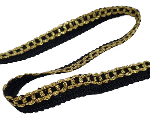 Pasamanería Con Detalle En Lurex Ancho 1 Cm Pieza X 10 Mts Negro