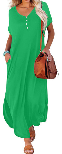 Vestido Largo De Playa Con Cuello En V Y Manga Corta De Vera