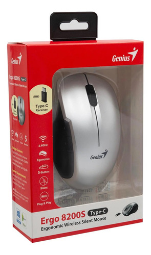 Mouse Ergo 8200s Genius Inalámbrico Tipo-c Silver