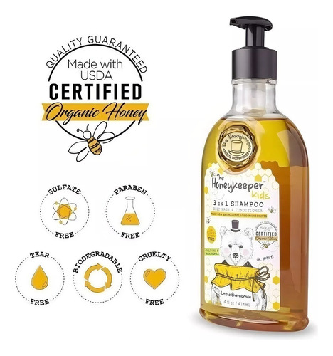 Shampoo Orgánico 3 En 1 Para Niños The Honey Keeper Msi