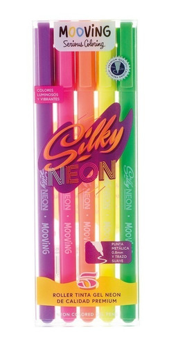 Lapiceras Roller Mooving Tinta Gel Silky Neón X5 Colores