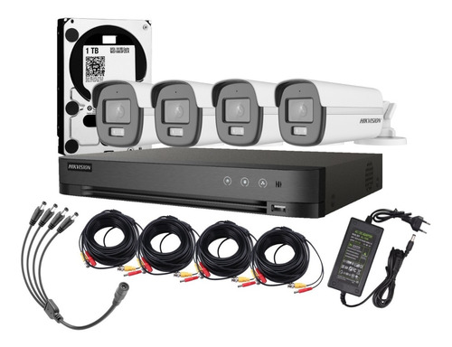 Kit Hikvision 4 Camaras Audio Vision Noturno Color 1080p 1tb