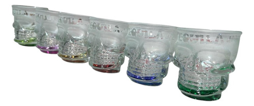 6 Vaso Tequilero De Calavera De Vidrio 60ml De Colores Difum Agua