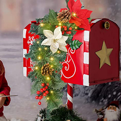 Adorno Para Buzón De Navidad Con Bayas Rojas, Piñas,