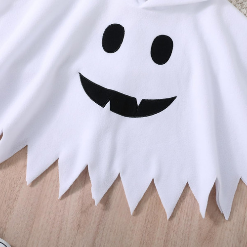 Disfraz De Halloween Para Bebés Y Niñas, Capa Blanca De Fantasma Con Capucha, Parte Superior Negra, Pantalones Largos, Ropa De Cosplay