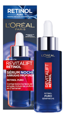 L'oréal Paris Serum Facial Noche Con Retinol Puro Revitalift Reduce Visiblemente Las Arrugas Profundas, 30 Ml 