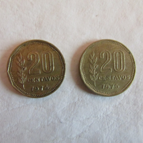 2 Monedas - 20 Cent, Peso Ley 18.188 (1974/75)