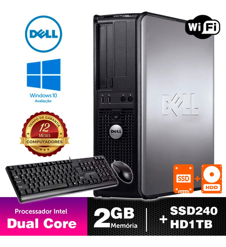 Computador Usado Dell Optiplex Int Dcore 2gb Ddr3 Ssd240+1tb