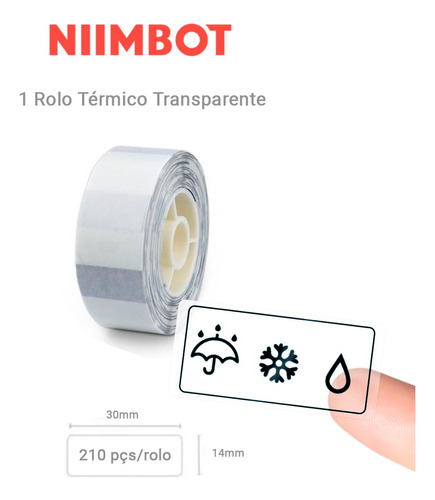 1 Rolo Etiqueta Transparente Niimbot 30x14mm (210un) D110 D1