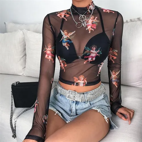 Blusas transparentes con angelitos hot sale