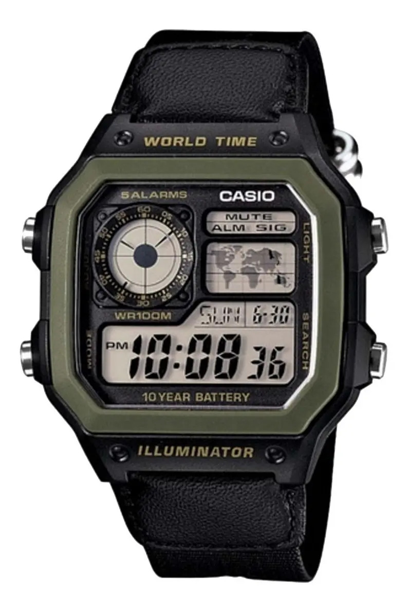Relógio Casio Masculino Quadrado Ae-1200whb-1bvdf Cor da correia Preto