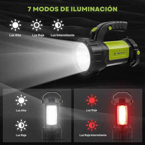 Linterna Led Recargable Alpswolf 800 Lúmenes, Camping, Emergencia Y Hogar, Ip65, 3600mah, 4 Modos, Alcance 500m, Carga Dispositivos