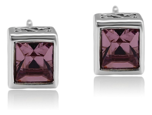 Aretes Broquel Oro 14k Blanco Lam Swarovski Morado Mujer Mod
