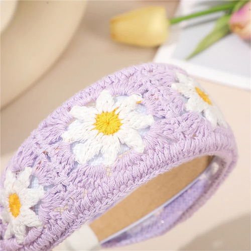 Nueva Diadema Ancha De Flores Tejidas Estilo Étnico.