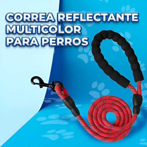 Correa Nylon Mascotas Reflectante 1.5 Metros Asas Doble Color Rojo