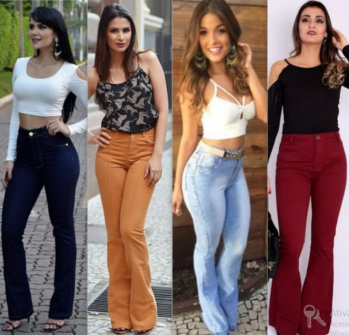 calça flare jeans clara cintura alta