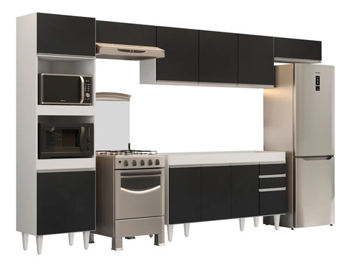 Armário De Cozinha Modulada 5 Peças - Lumil Cor Branco/Preto