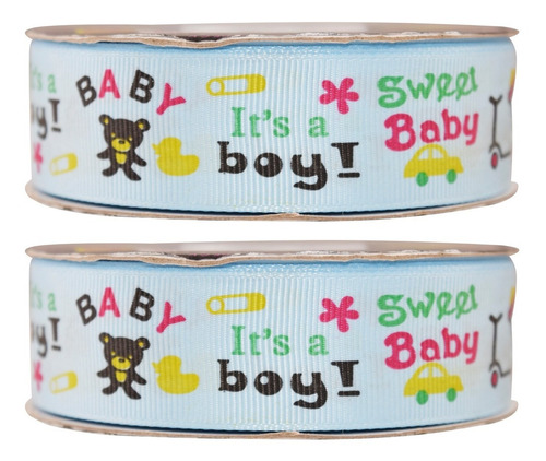 Imagen 1 de 3 de Listón Popotillo Estampado Baby Shower,2 Piezas,014-1-b