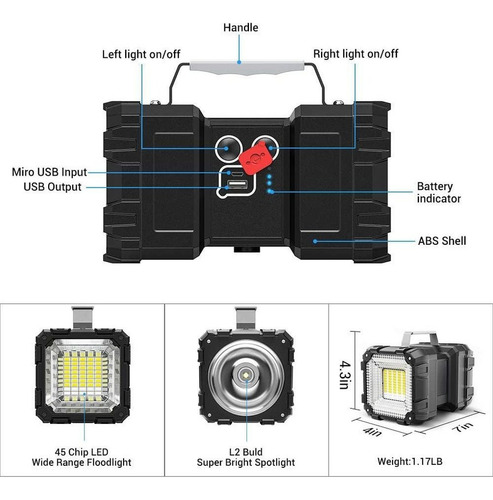 Linterna Led Largo Alcance 40w 10000 Ma Reflector