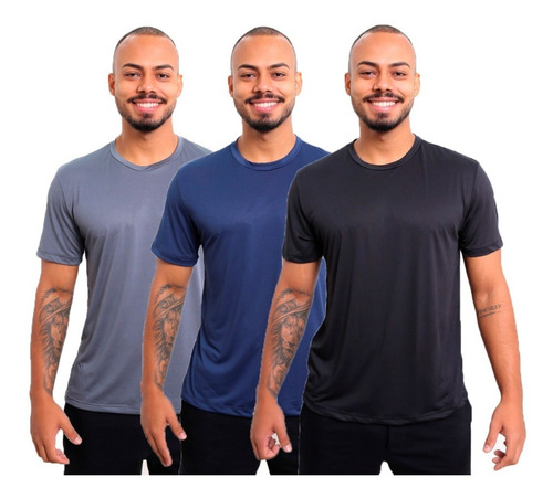 Imagem 1 de 1 de Kit 3 Camisetas Dry Fit Poliéster Corrida Academia Masculina