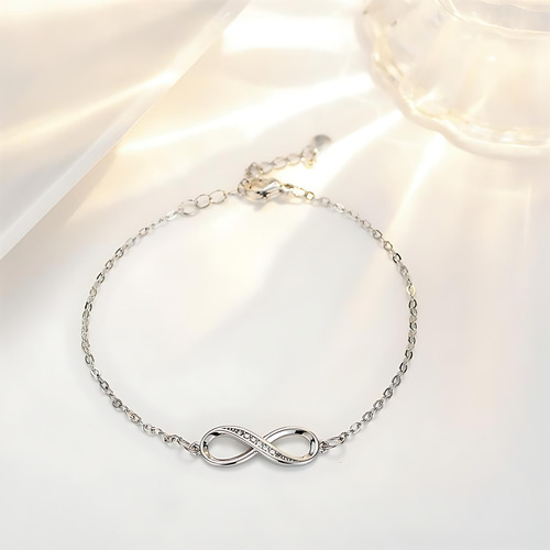 Mookoku - Fina Pulsera Amor Infinito En Plata 925 Con Corazones Ajustable, Viene En Caja De Regalo Para Joyas