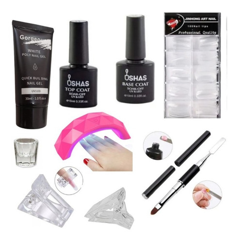 Kit Para Uñas Polygel 8 Pzas + Lampara De Regalo